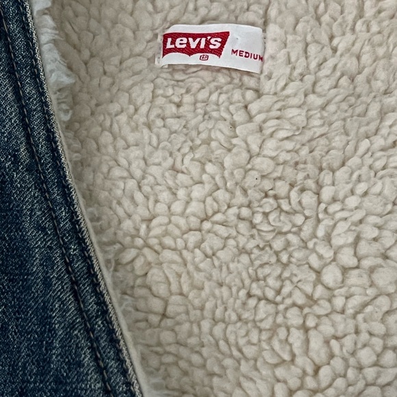 Levi's Blue Denim Jean Sherpa Vest Size M Vintage Made USA orange label unisex - Picture 6 of 11